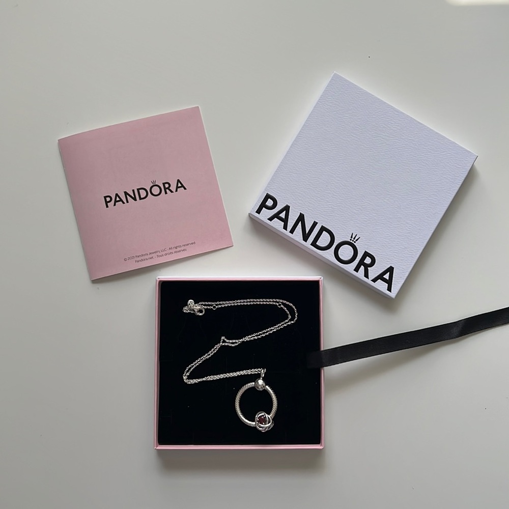 Pandora Necklace with Ruby Stone Charm